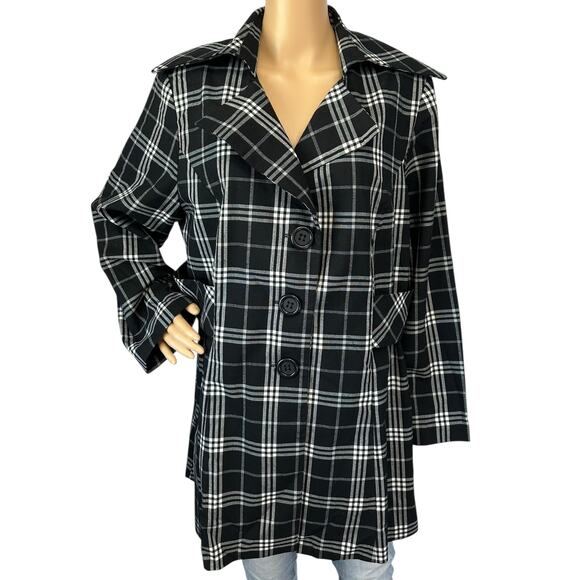 Lane Bryant Plaid Jacket Black Collared Coat Made in USA Plus Size 18 - Picture 2 of 10